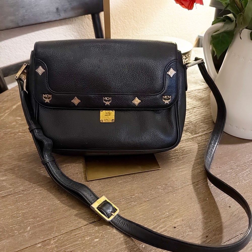 MCM Black Leather Crossbody Bag w/ Adjustable Strap